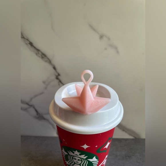 Starbucks Holiday 2023 Pink Reusable Star Keychain/Silicone Hot Cup Lid Stopper - Picture 8 of 9